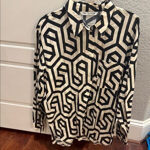 Zara Black and Cream Patterned Shirt